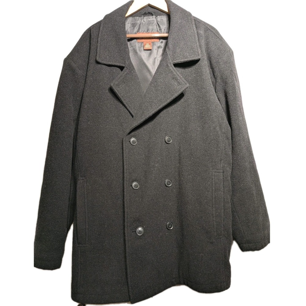 Oak Hill Pea Coat Mens 2XL Gray Wool Blend Double Breasted Lined Classic Winter